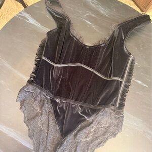 Victoria's Secret Black Velvet & Lace Chemise Bodysuit